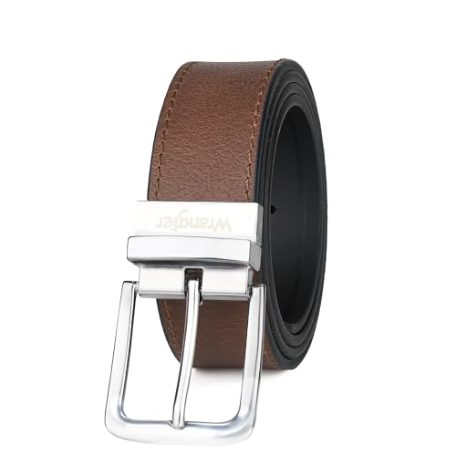 Wrangler Men’s Logo Leather Twist Reversible Casual Everyday Belt for Jeans