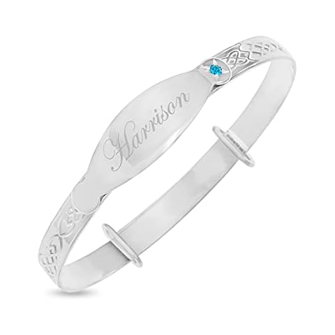 Dolce Valentina 925 Silver Baby Bangle for Christening, Baptism, Baby Shower, Expanding Kids Bracelet with Blue Stone Cover