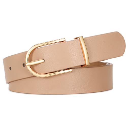 SANSTHS Women Faux Leather Chic Belts for Jeans Pants Fashion Ladies Belt Solid Color with Gold Curved Pin Buckle