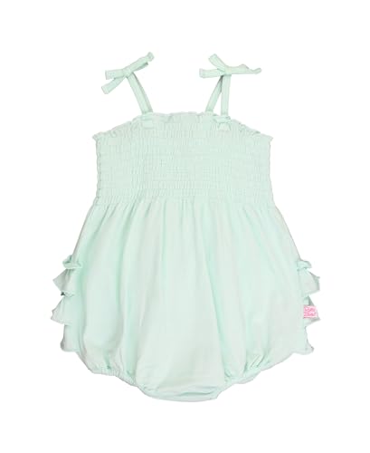 Image of RuffleButts Baby Girls Bow Front Bubble Woven Romper