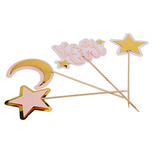 Decoração de bolo estrela e lua vara de bambu para chá de bebê Garota HM2140903