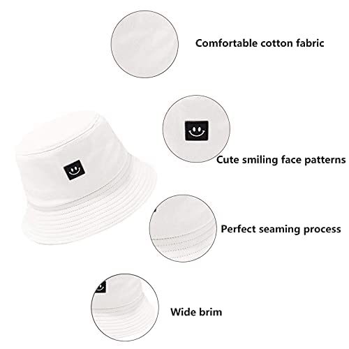Kids Sun Hat Smile Face Bucket Hat For Girls Boys Summer Sun Protection Cotton Unisex Beach Cap (White&Pink) #TOP2