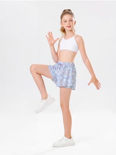 Stelle Girls Flowy Shorts with Pockets Athletic Running High Waist Butterfly 2 in 1 Shorts (Magic Flutter,XXL) — view 4