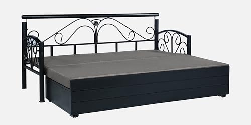 Image of 3 Seater Metal Sofa Cum Bed with Hydraulic Storage | Sofa Set for Living Room, Bedroom, Guest Room| Queen Size Convertible Sofa Bed | Comfortable Seating Sofa Grey & Black