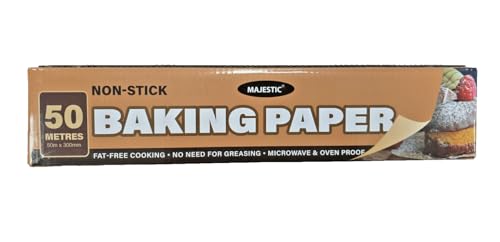 Non- Stick Baking Parchment Paper with Cutterbox Oven Safe Premium Quality Greaseproof Bakery Paper – 300mm x 50m