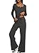 Darong Women's 2 Piece Sets 2025 Fall Long Sleeve Henley Tops Wide Leg Pants Matching Outfit Tracksuits Fashion Clothing 9122 Dark Grey XL