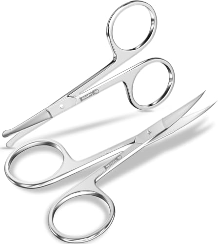 Image of DANIAL Eyebrow Scissors, Small Scissors for Men and Women - Curved and Rounded Nose Hair Scissors for Grooming Mustache, Beard, Eyelashes, Ear Hair Trimming- Professional Stainless Steel - Silver