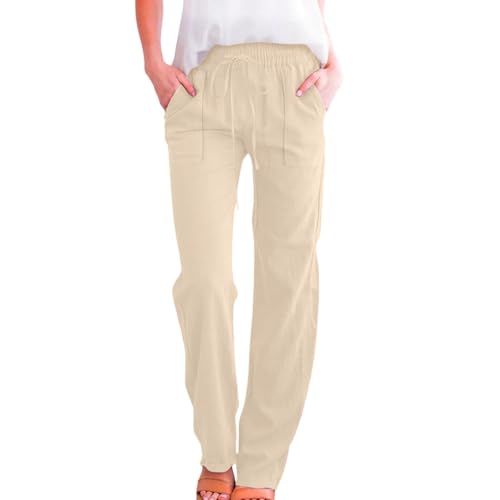 bmkBWO Linen Pants Women Summer,Cotton Linen Straight Leg Petite Casual Pants with Pockets Comfy Lounge Pant 2025