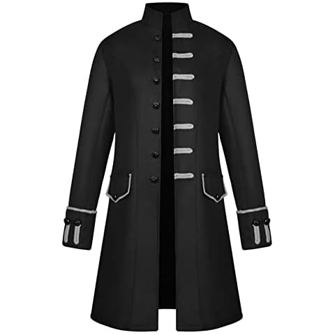 Yming Herren Renaissance Jacquard Jacke Einreihig Uniform Steampunk Retro Mode Frack Einfarbig Schwarz L Cover