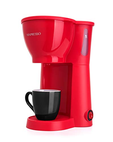 Mixpresso Kompakte Mini-Kaffeemaschine mit Braukorb, rote kleine Kaffeekanne, 1-Tasse-Brew, Geschenk für Männer und…