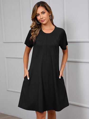 Heymoments Women's Summer Short Sleeve Crew Neck Midi Dresses Casual T-Shirt Sundress with Pockets4