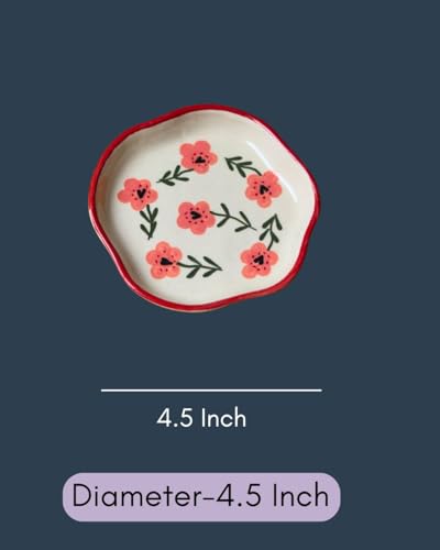 Image of WEAVING HOMES Poppy Flower Handmade Dessert Plate, Size: 11 cm Microwave & Dishwahsher Safe (Set of 1)