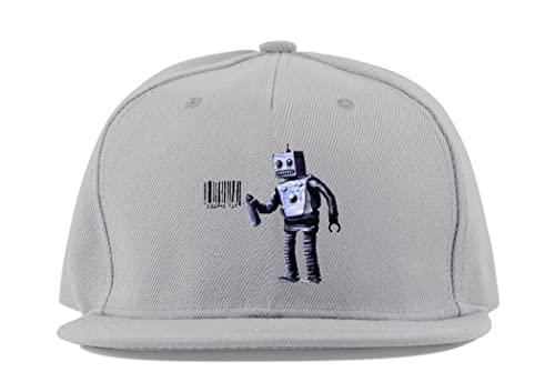 Casquette de baseball en coton gris Banksy avec motif robot et visière plate