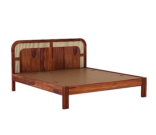Image of King Size Cot Without Storage - Solid Wood King Bed - Honey Finish