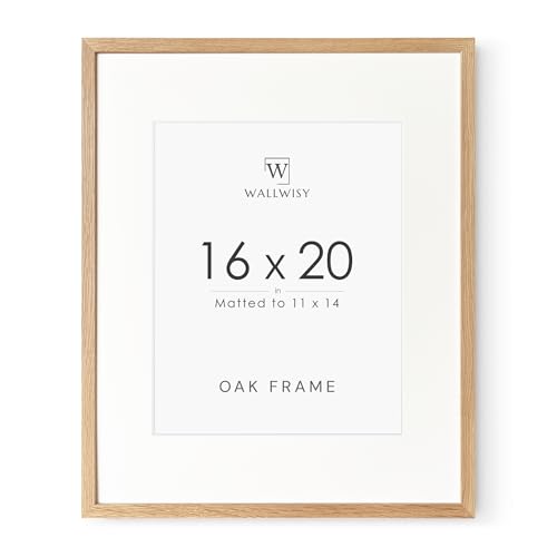 16x20 Picture Frame, Solid Oak 16x20 Picture Frame with Mat, 20x16 Natural Wood Frame for Wall Art Photo, Set of 1