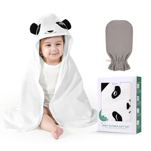 Image of Hooded Baby Towel for Newborn - Viscose Derived from Bamboo, Toddler Bath Towel and Glove Set Perfect Shower Gifts for Boys and Girls, 28 inchx28 inch Inch (Panda)