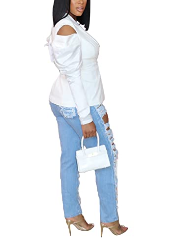 DINGANG Women's Casual Blazers Open Front Puff Sleeve Work Office Jackets Blazer3