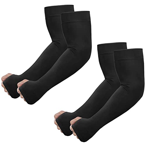 Newbyinn UV Sun Protection Arm Sleeves with Thumb Hole for Men Women Youth, Cooling Sleeve to Cover Tattoo, Mid-Compression