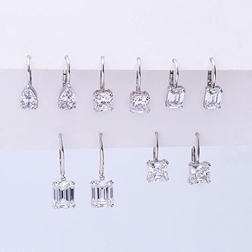 Berricle Sterling Silver Solitaire 2.4 Carat Emerald Cut Cubic Zirconia Cz Fashion Leverback Dangle Drop Earrings For Women, Rhodium Plated #TOP6