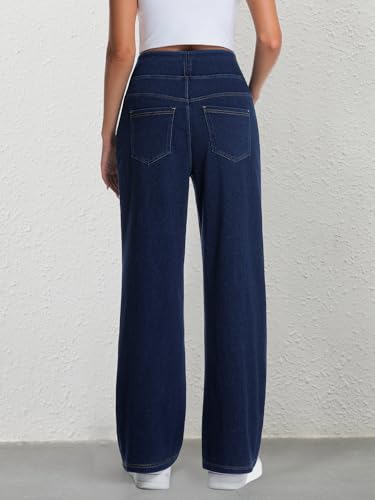 AVAMO Stretchy Wide Leg Jeans Woman Pull On High Waisted Jeans for Women Trendy Lightweight Elastic Baggy Denim Pants3