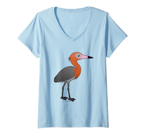 Women's Cute Cartoon Reddish Egret | Fun Birdwatcher Birder Design V-Neck T-Shirt