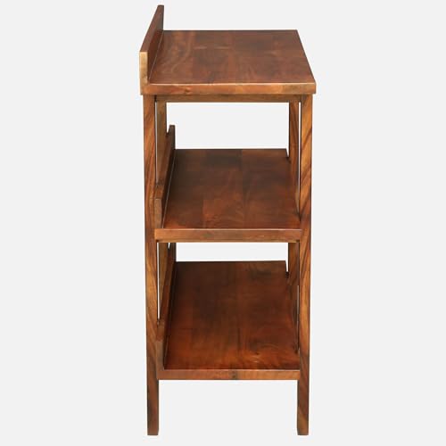 Image of Solid Sheesham Wooden Multipurpose Utility Rack, Stylish and Functional Storage, Corner Shelves, Solution for Home and Office, Open Rack, Shelf Storage Organizer (3 Shelves, 84x38x94 CM)