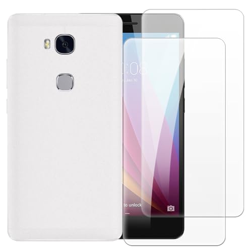 Shantime Case with 2 Pack Screen Protector Combo Compatible with Huawei Honor 5X, Shockproof Cover and Tempered Glass Set for Full Body Safety(White)