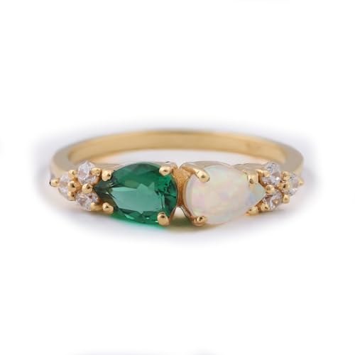 Generic Teardrop Shape Opal & Emerald Cluster Ring Solid Yellow Gold Plated Engagement Ring October Birthstone Eternity Women Jewelry Ring Diamond Gift For Love BY SHUBHKRISHNA JEWELS