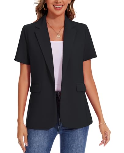 MINTLIMIT Women Short Sleeve Blazer Lightweight Button Front Business Jacket Notched Lapel Work Office Blazers with Pockets