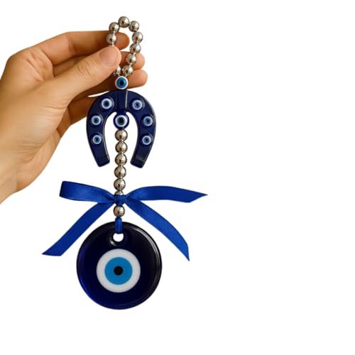 Image of BLUE BEADS Turkish Feng Shui Vastu Blue Glass Evil Eye Hanging /Door Hanging Nazar Batu for Protection and Good Luck - Perfect for Gifting Home or Office (Horseshoe)