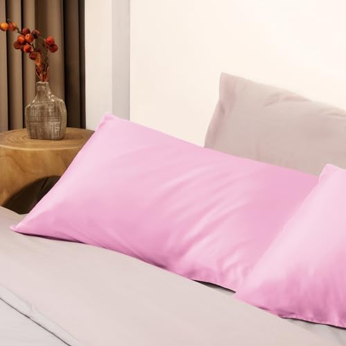 EXQ Home Silky Satin Pillowcase for Hair and Skin,Soft Cooling Pillow Cases Queen Size Set of 2 Satin Pillow Case with Envelope Closure Pink - Thumbnail 3