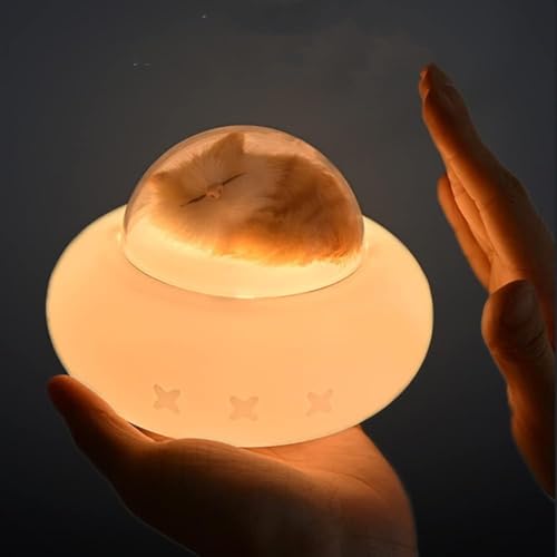 Image of KRESHU Cute Cat Sleeping Spaceship Night Light Lamp Silicone Bedside Lamp Touch Control Warm Dimmable USB Rechargeable Spaceship Night Lamp Gift Kids for Home /Bedroom /Living Room /Office (Pack of 1)