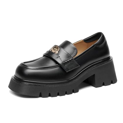 Image of BEAU TODAY Chunky Loafers Women Platform Penny Leather Lug Shoes