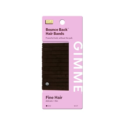 Gimme Beauty Fine Hair Elastic Bands - Slim-Fit Elastic Ties for Fine, Brittle, or Bleached Hair - No-Dent, Gentle-Grip Ponytail Holders for All-Day Comfort - 12 Pack, Dark Brown