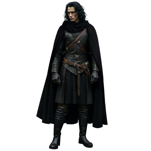 L'VOW Medieval Black Cloak with Hood Renaissance Hooded Cape for Halloween Assassin Creed Ninjia Cosplay