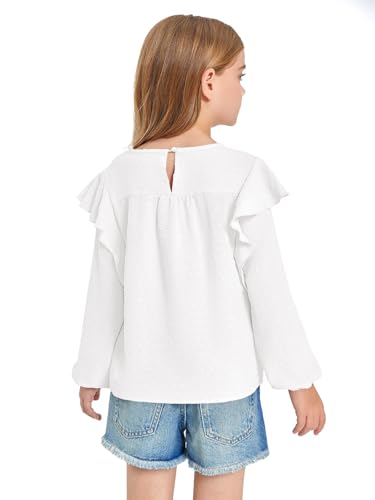 Haloumoning Girls Long Sleeve Shirts Cute Tops Crewneck Ruffle Swiss Dot Blouses for Kids 4-14 Years4