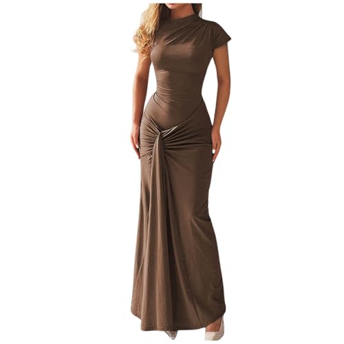 Robe unie élégante à col rond confectionnée dans un tissu fluide haut de gamme