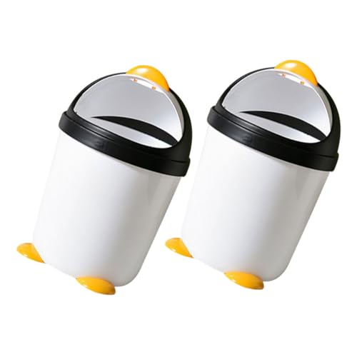 DOITOOL 2piezas Papelera y Cubo de Basura con Forma de Pingüino de Plástico Cubo de Basura con Tapa Creativa para Dormitorio Infantil Sala de Estar