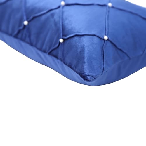 Image of Home - The Best is for You Luxurious Blue Velvet Lumber Cushion Covers with MOTIWORK - Set of 2, 12x18 Inch
