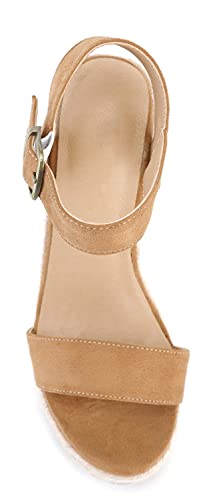 Women'S Wedge Sandals Platform, Ankle Strap Wedge Sandals Open Toe Casual Summer Straw Woven Classic Wedge Sandals3