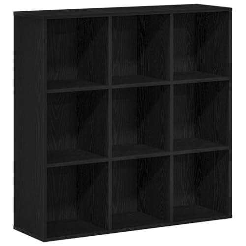 Estantería de madera de roble negro de 9 compartimentos con fijación de pared 2