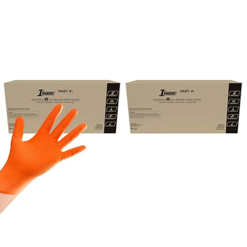 Image of 1st Choice Orange 6 mil Nitrile Disposable Gloves Diamond Grip Medium 2000