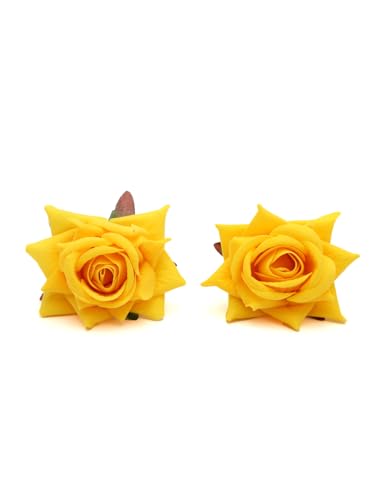 Image of Vogue Hair Accessories Rose Flower Pins Set Of 2 Yellow (Vha A 01)