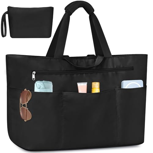 HUANLANG Large Beach Tote Bags for Women Men,Big Beach Bag with Zipper Wet Pocket,Extra Large Tote Bag for Travel Pool