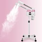 FLOLXNB Vaporizador facial profesional para estética, vaporizador facial 2 en 1 con niebla caliente y fría, vaporizador facial de altura ajustable, vaporizador facial de desozono rosa para salón de