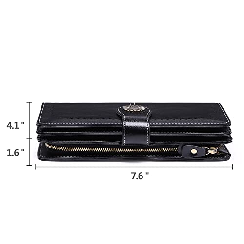 SENDEFN Wallets for Women Genuine Leather Credit Card Holder with RFID Blocking Large Capacity Wristlet