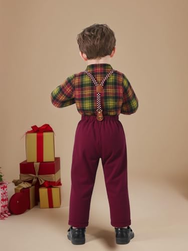 Image of Boarnseorl Baby Boys Pants Sets, Infant Long Sleeve Shirt + Pants + Bow Tie + Suspenders Outfits