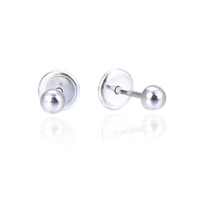 MINOPLATA Pendientes unisex bola 3mm de Plata de ley con cierre rosca