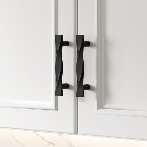 Image of Goldenwarm 10 Pack Black Cabinet Handles Matte Black Cabinet Pulls Kitchen Drawer Pulls Solid Zinc Alloy Drawer Handles 3Inch Hole Center Dresser Door Hardware