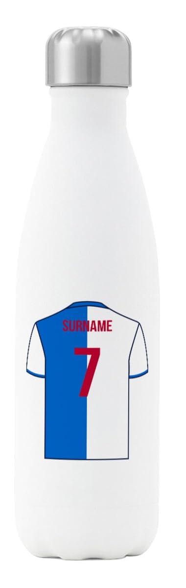 Go Find A Gift Bouteille d'eau isotherme personnalisable pour supporters des Blackburn Rovers, capacité de 500 ml – Blanc – Acier inoxydable – Idéal pour les fans de Blackburn Rovers